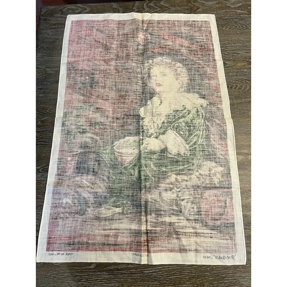 NWOT Vintage Tea Towel Kitchen Souvenir Irish Cabin Victorian Boy A32-9 #